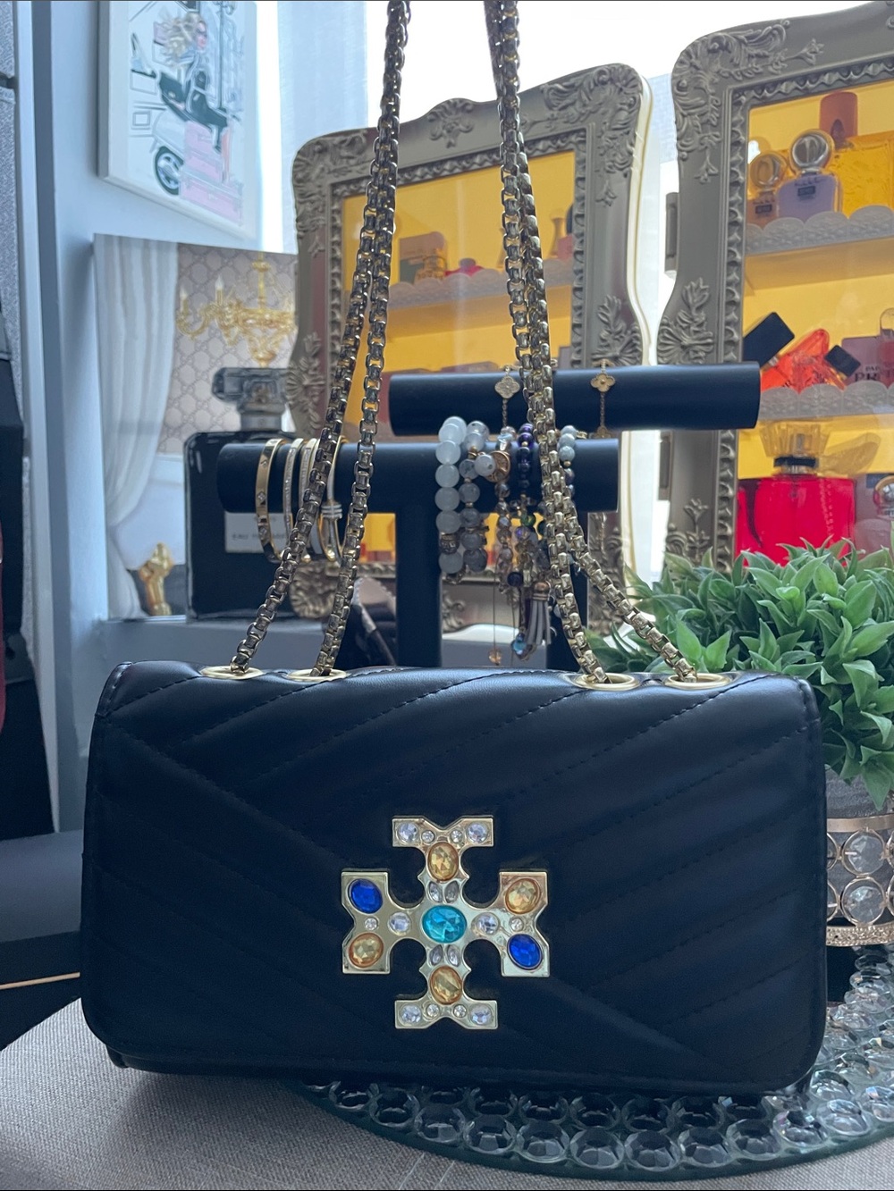 ✨🖤Black Quilted Lined Bling Crossbody/Shoulder Bag🖤✨NEW